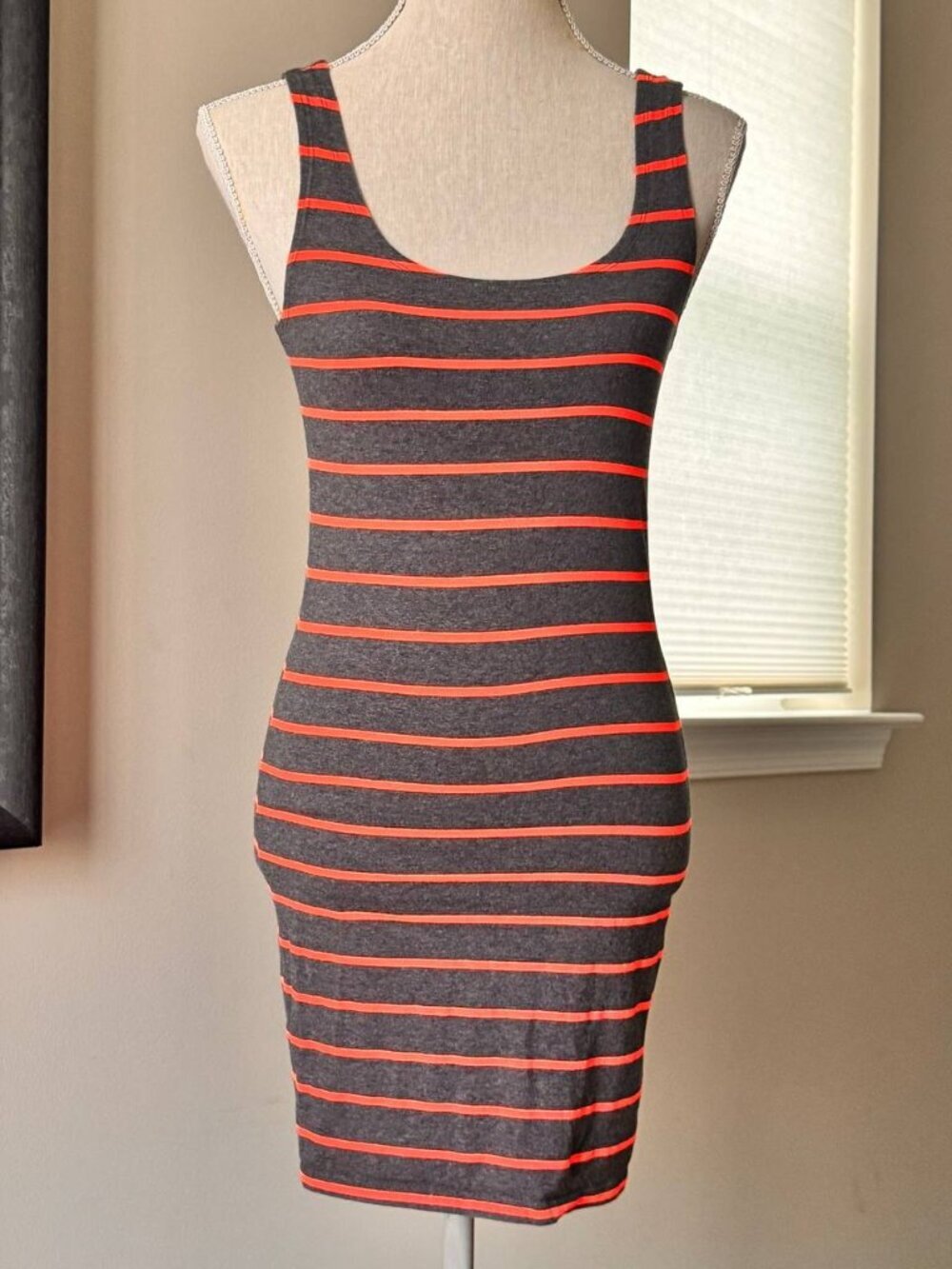 H&M Stretchy Bodycon Cotton Blend Striped Mini-Dress - Size Small